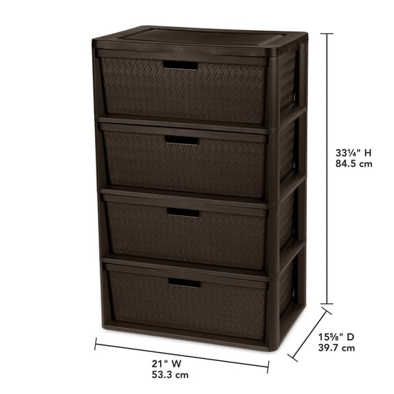 4 Drawer Plastic Storage Tower with Removable Bins Brown C904