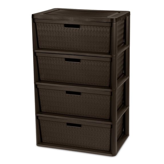 4 Drawer Plastic Storage Tower with Removable Bins Brown C904
