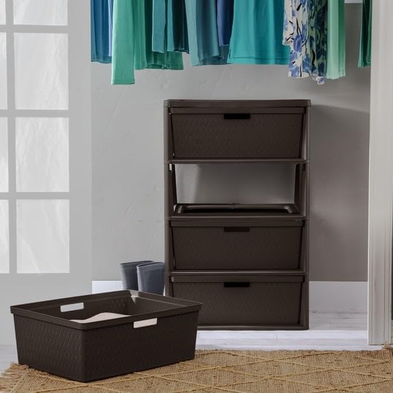 4 Drawer Plastic Storage Tower with Removable Bins Brown C904
