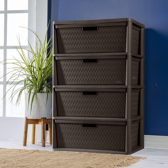 4 Drawer Plastic Storage Tower with Removable Bins Brown C904