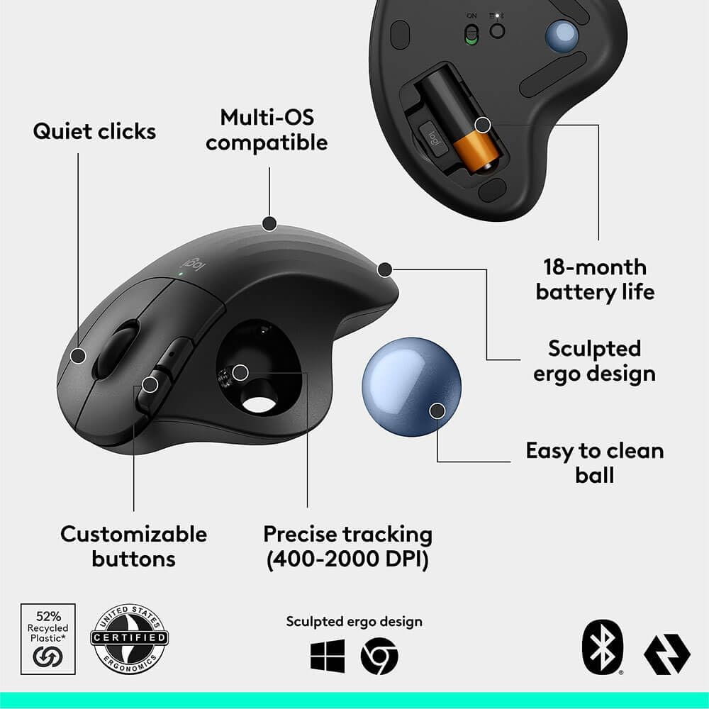 Wireless Ergonomic Trackball Mouse Black F571