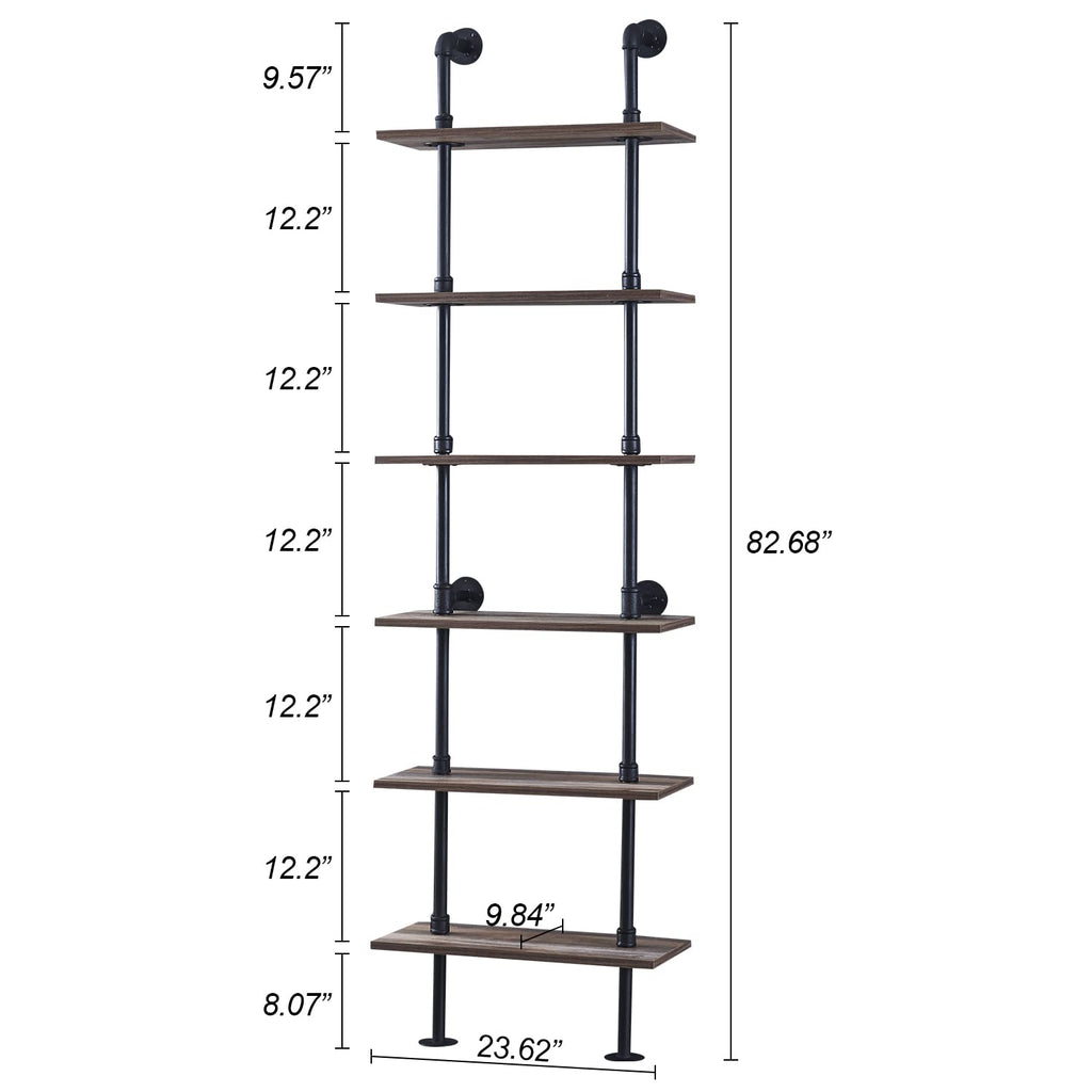 6 Tier Industrial Pipe Bookshelf D38970