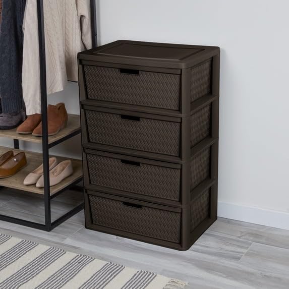 4 Drawer Plastic Storage Tower with Removable Bins Brown C904