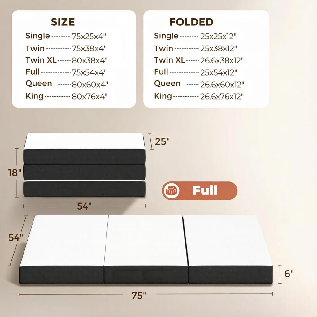 6 Inch Trifold Memory Foam Mattress V959148