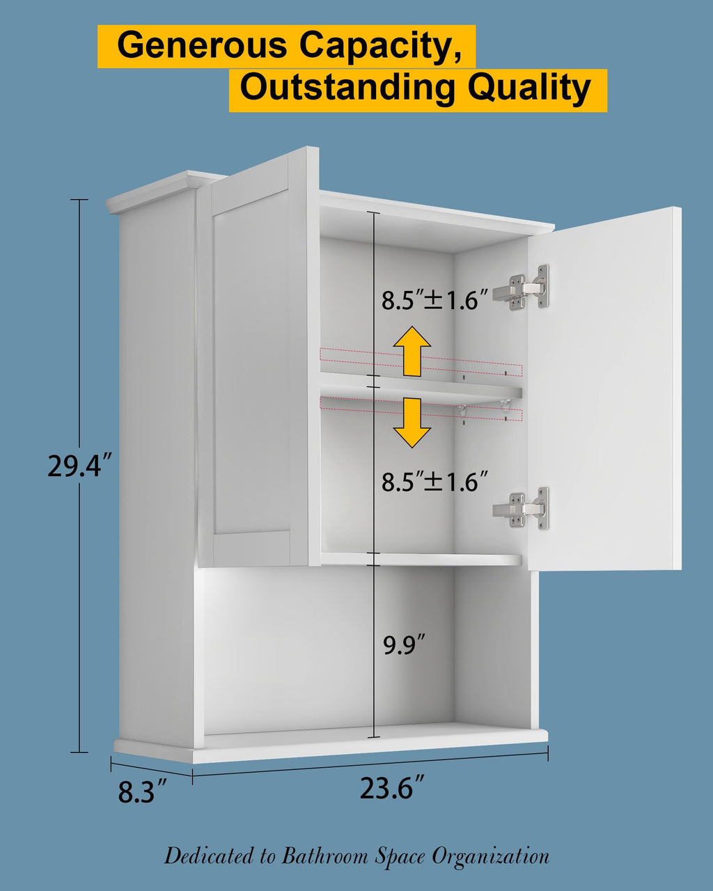 White Wall Mount Bathroom Cabinet with Adjustable Shelves Z315593