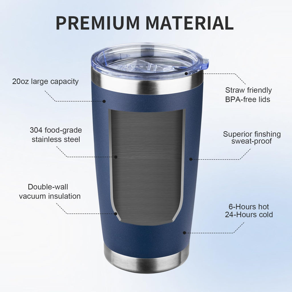 20oz Navy Blue Stainless Steel Insulated Tumbler with Lid and Straw T389465