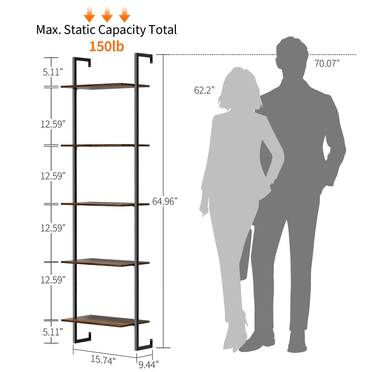 5 Tier Wall Mounted Bookshelf H131