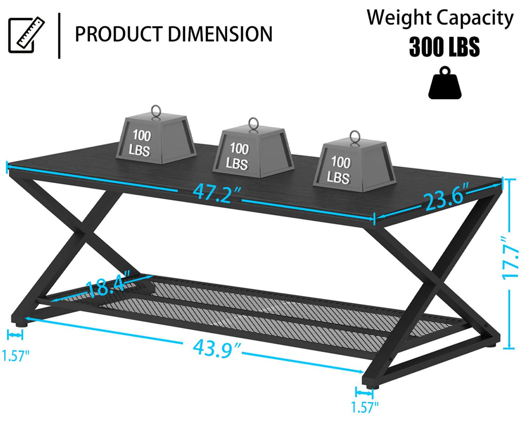 Black 2 Tier Wood Coffee Table with Storage F389865