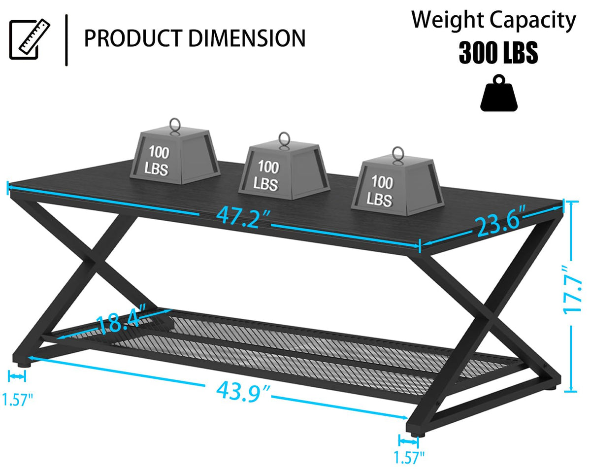 Black 2 Tier Wood Coffee Table with Storage F389865