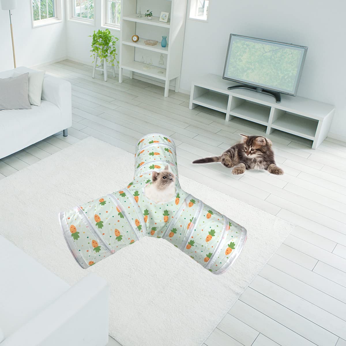 3 Way Collapsible Tunnel with Carrot Patterns Small Pet Hideout O6144