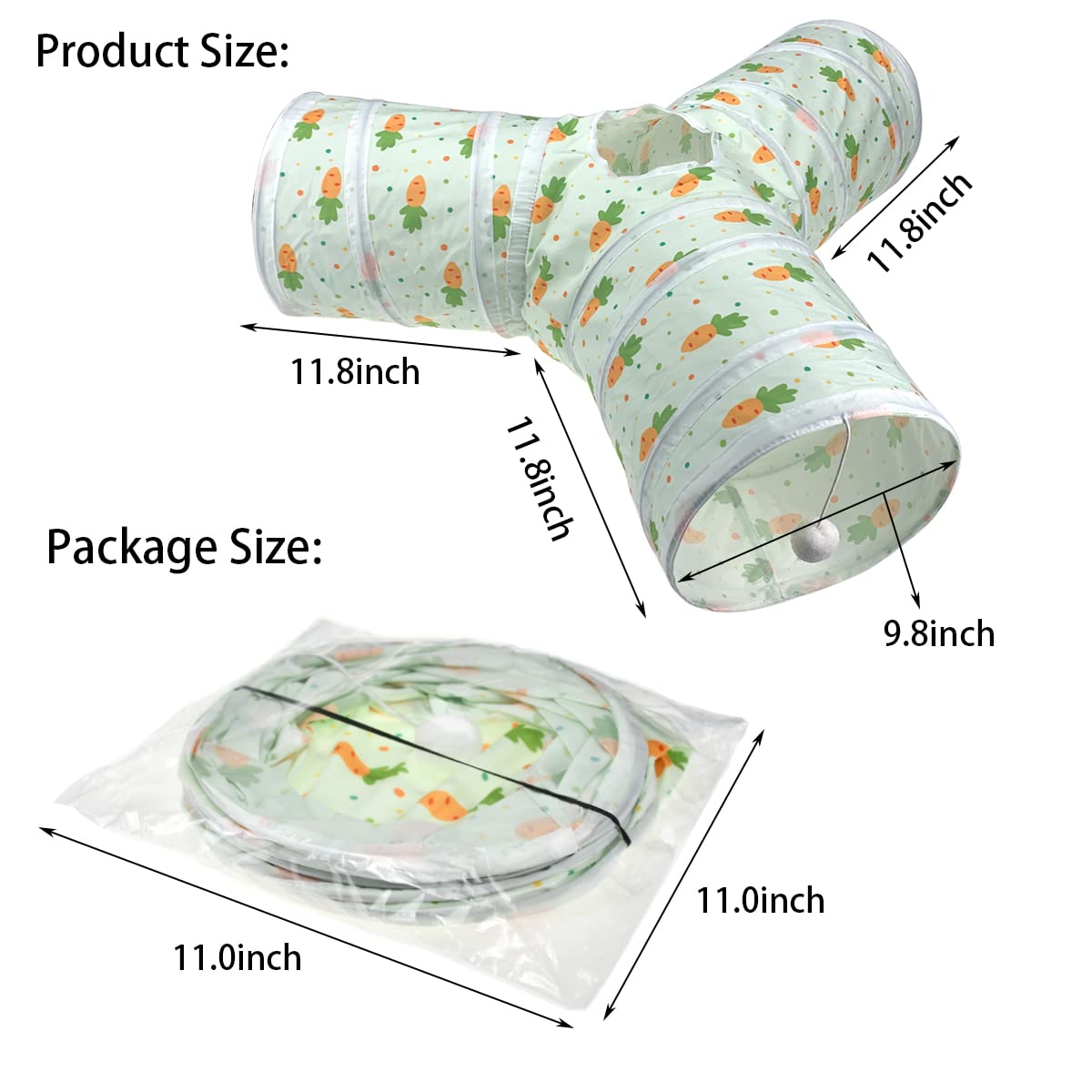 3 Way Collapsible Tunnel with Carrot Patterns Small Pet Hideout O6144