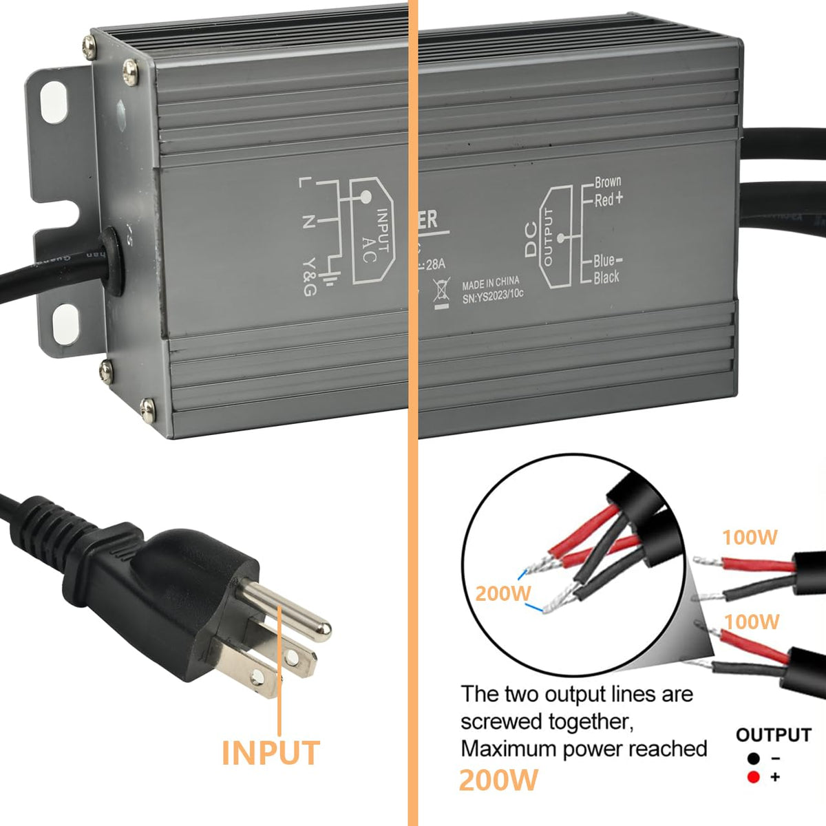 200W Waterproof LED Power Supply 100-277V AC to 12V DC Transformer K112