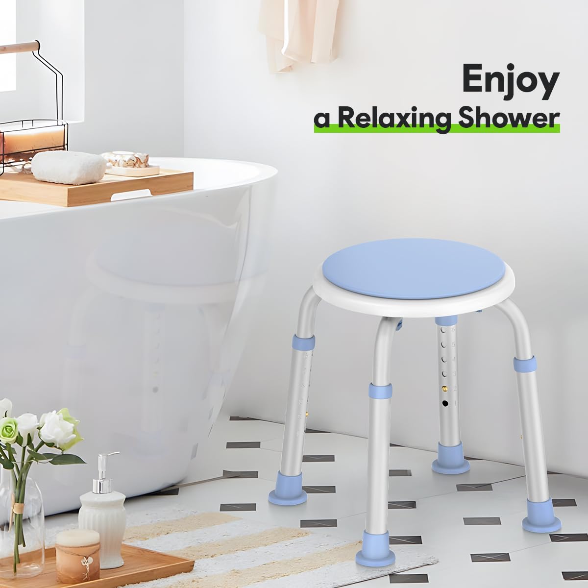 360 Rotating Swivel Shower Seat with Anti-Slip Rubber Tips Y5689