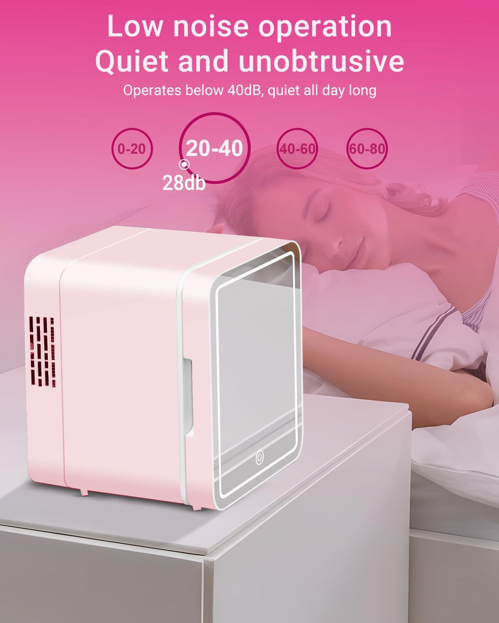 4-Liter Pink Portable Mini Fridge with Mirrored Door Y671