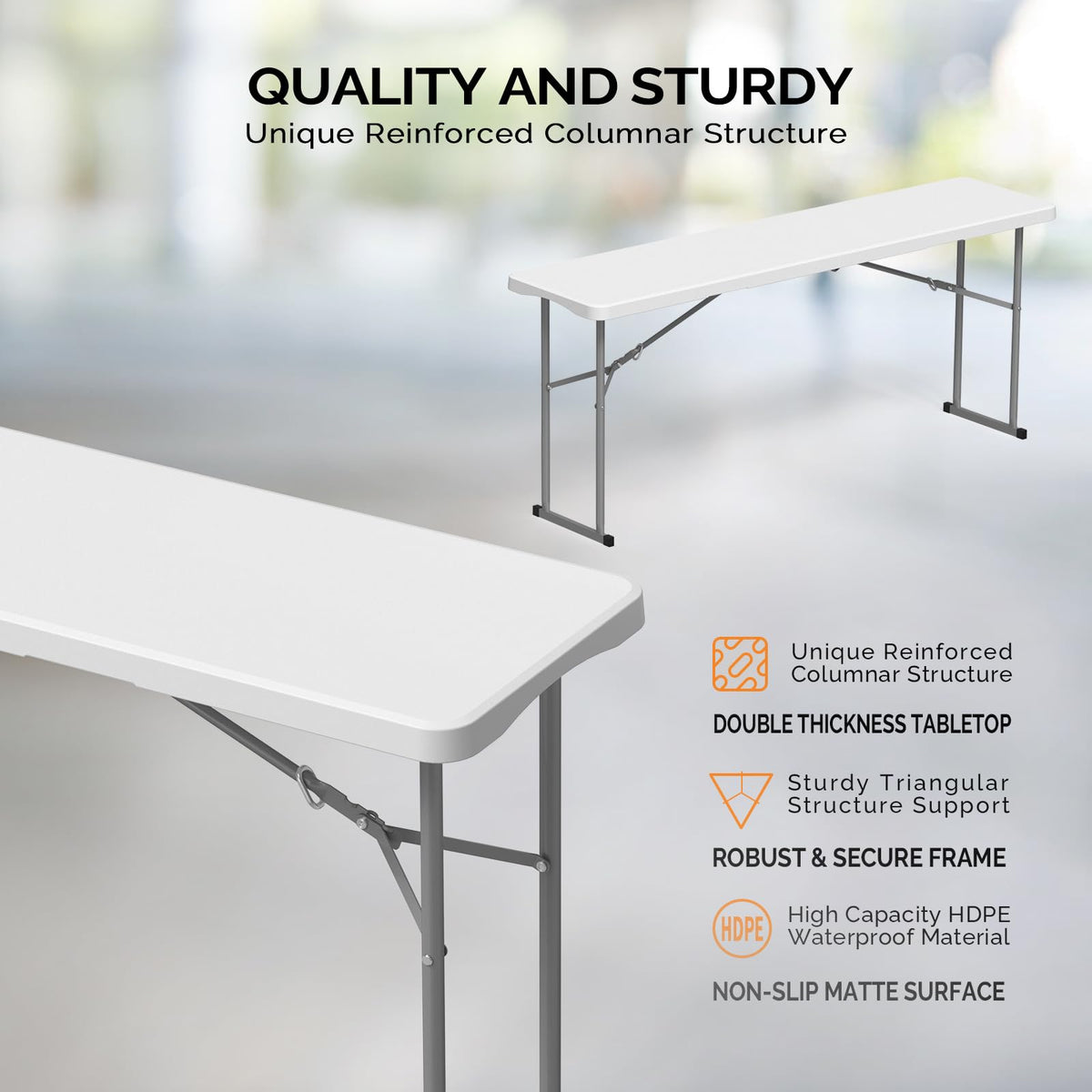 6FT Narrow White Folding Table W309795
