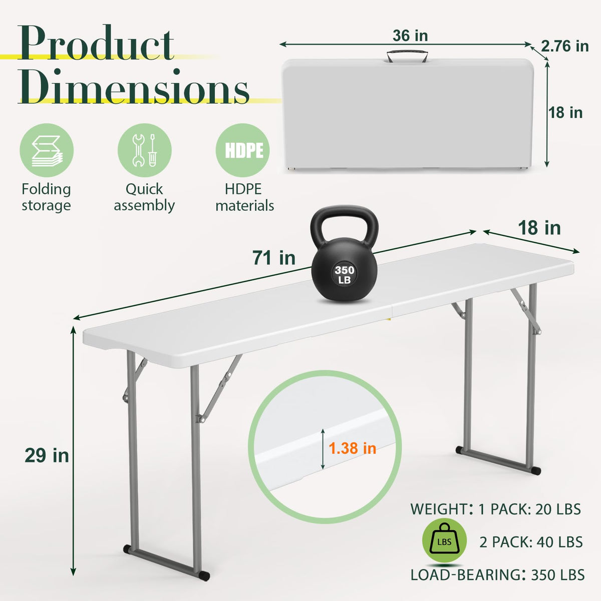 6 ft Narrow Folding Table with Handle & Safety Locks P146