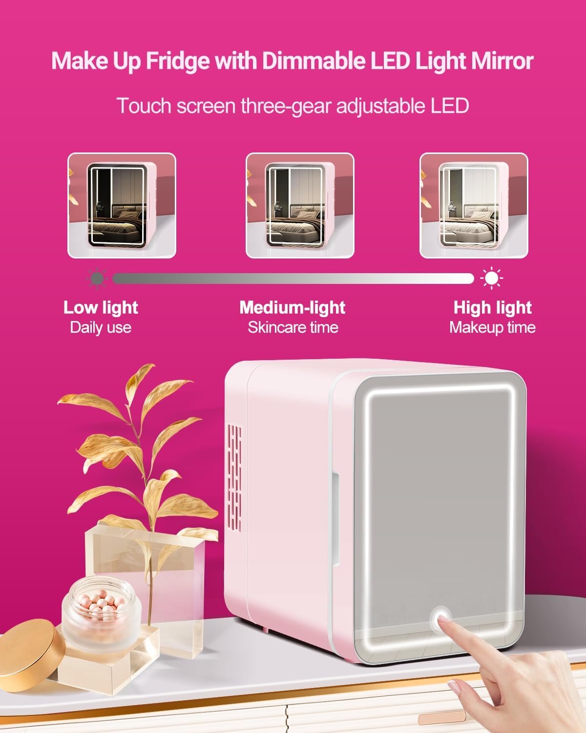 4-Liter Pink Portable Mini Fridge with Mirrored Door Y671