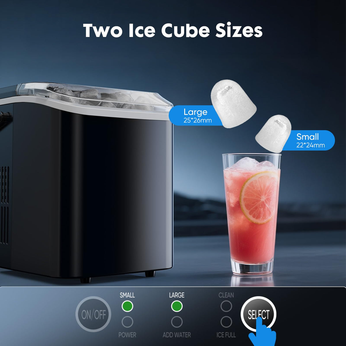 Portable Countertop Ice Maker with Scoop and Basket, 26.5lbs, Coal Black G76610