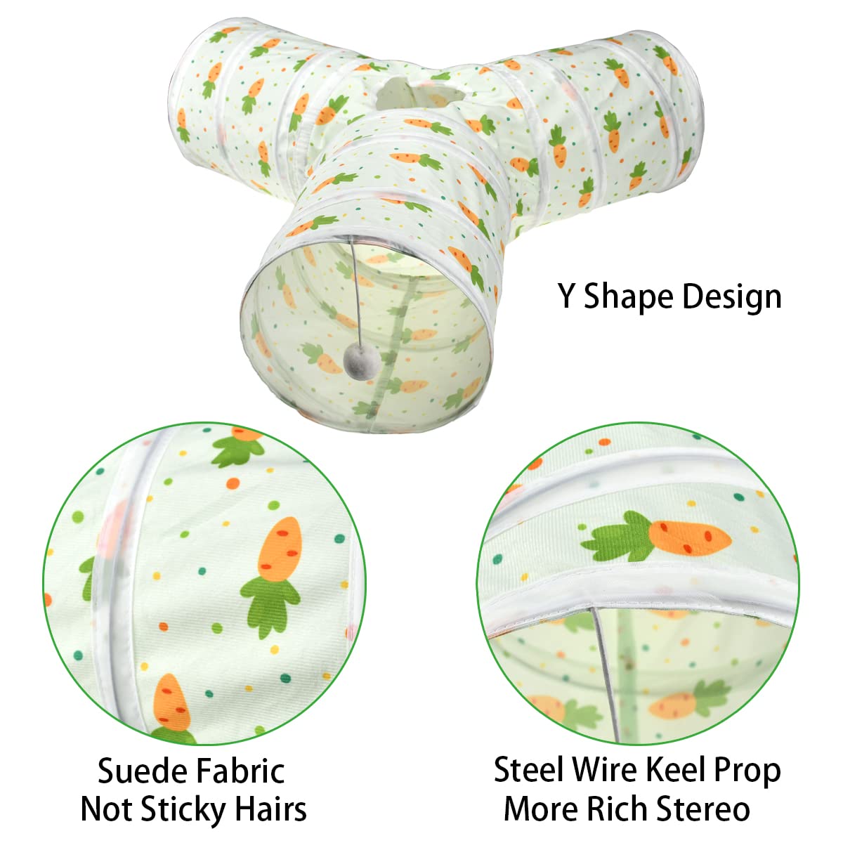 3 Way Collapsible Tunnel with Carrot Patterns Small Pet Hideout O6144