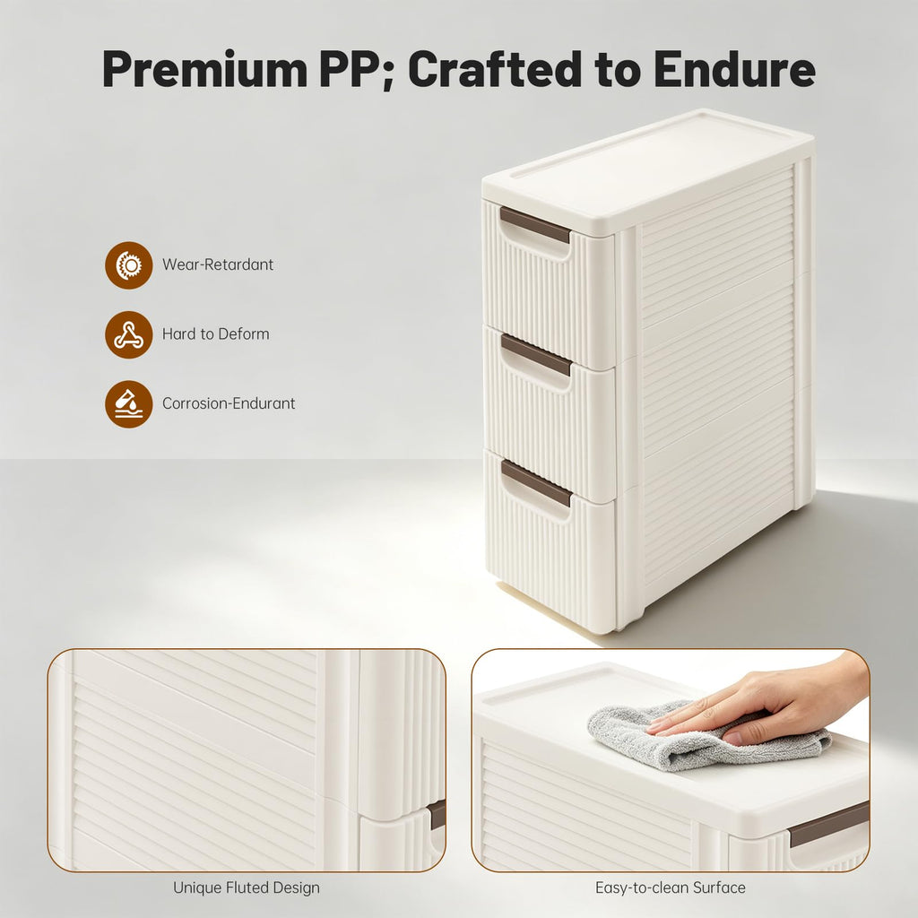 3 Drawers Narrow Plastic Storage Cabinet on Wheels D8909