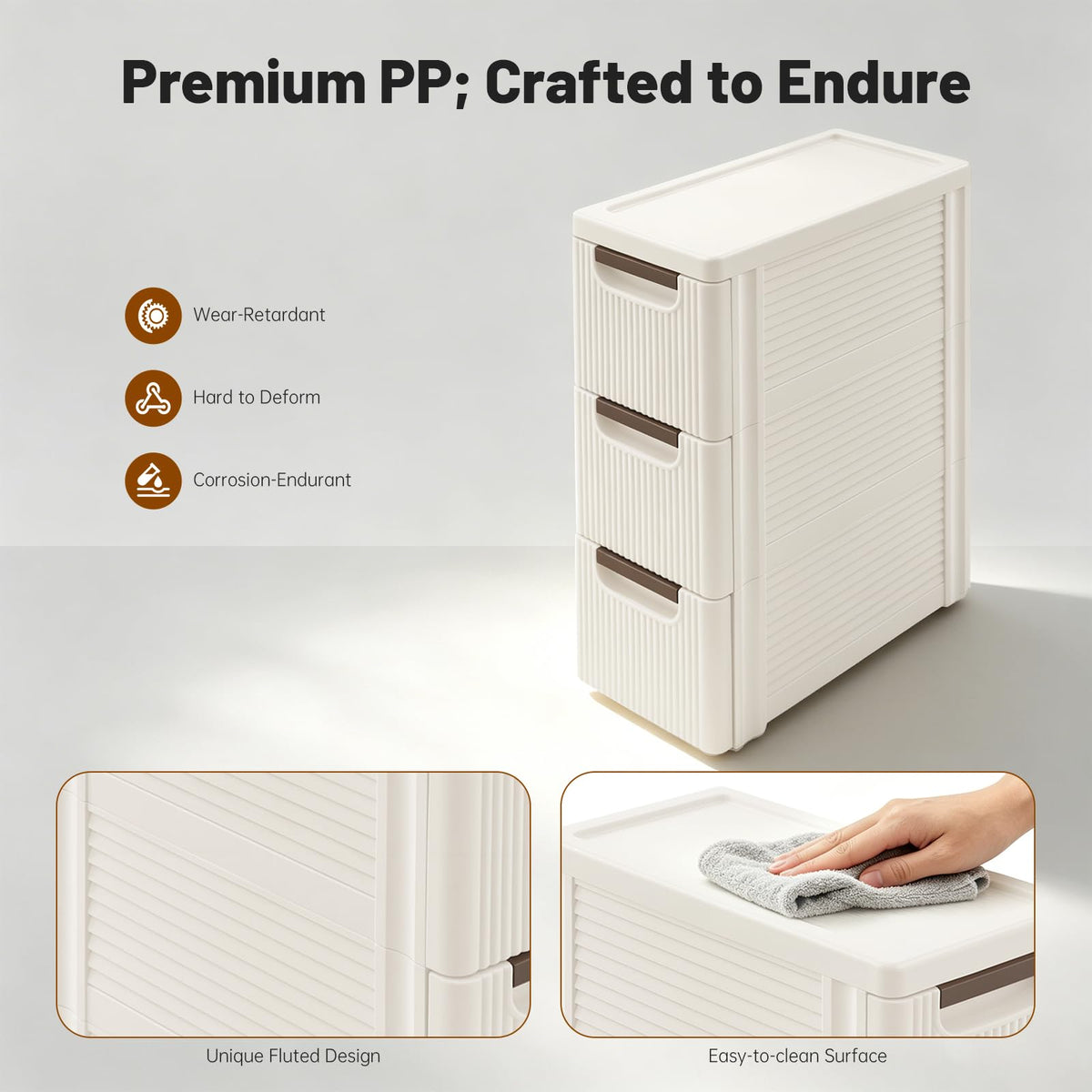 3 Drawers Narrow Plastic Storage Cabinet on Wheels D8909