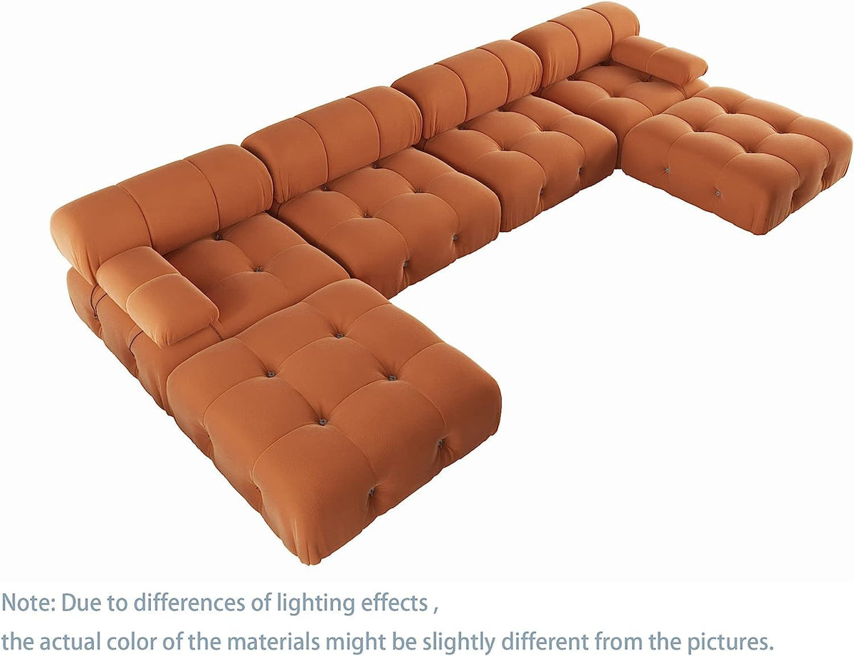 Orange Velvet U-Shaped Sectional Sofa with Chaise I810477