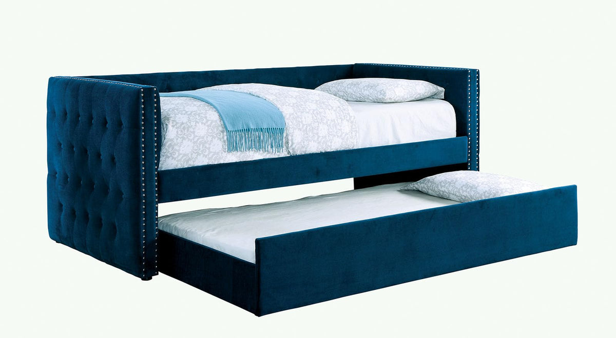 Navy Daybed with Trundle Button Tufted Upholstery E993