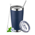 20oz Navy Blue Stainless Steel Insulated Tumbler with Lid and Straw T389465