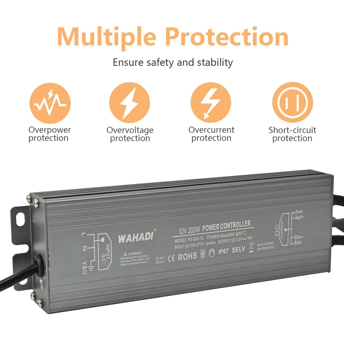 200W Waterproof LED Power Supply 100-277V AC to 12V DC Transformer K112