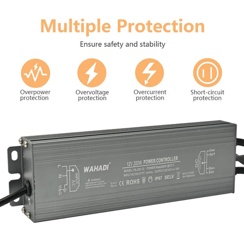 200W Waterproof LED Power Supply 100-277V AC to 12V DC Transformer K112