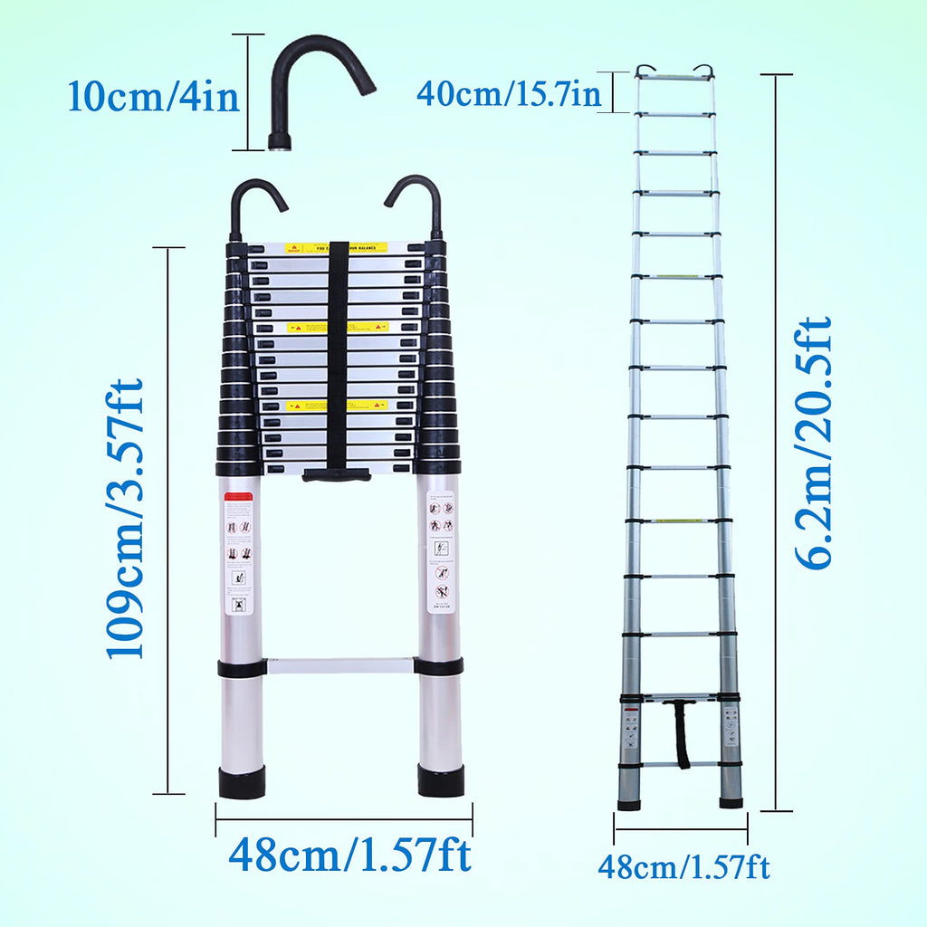20.5FT Aluminum Telescoping Ladder with 2 Detachable Hooks E7158
