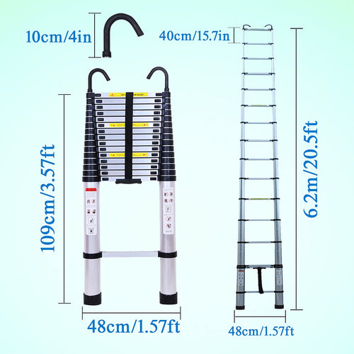 20.5FT Aluminum Telescoping Ladder with 2 Detachable Hooks E7158