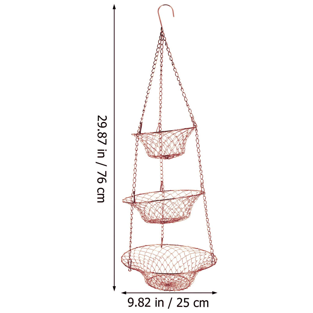 3-Tier Copper Foldable Wire Hanging Basket J9821
