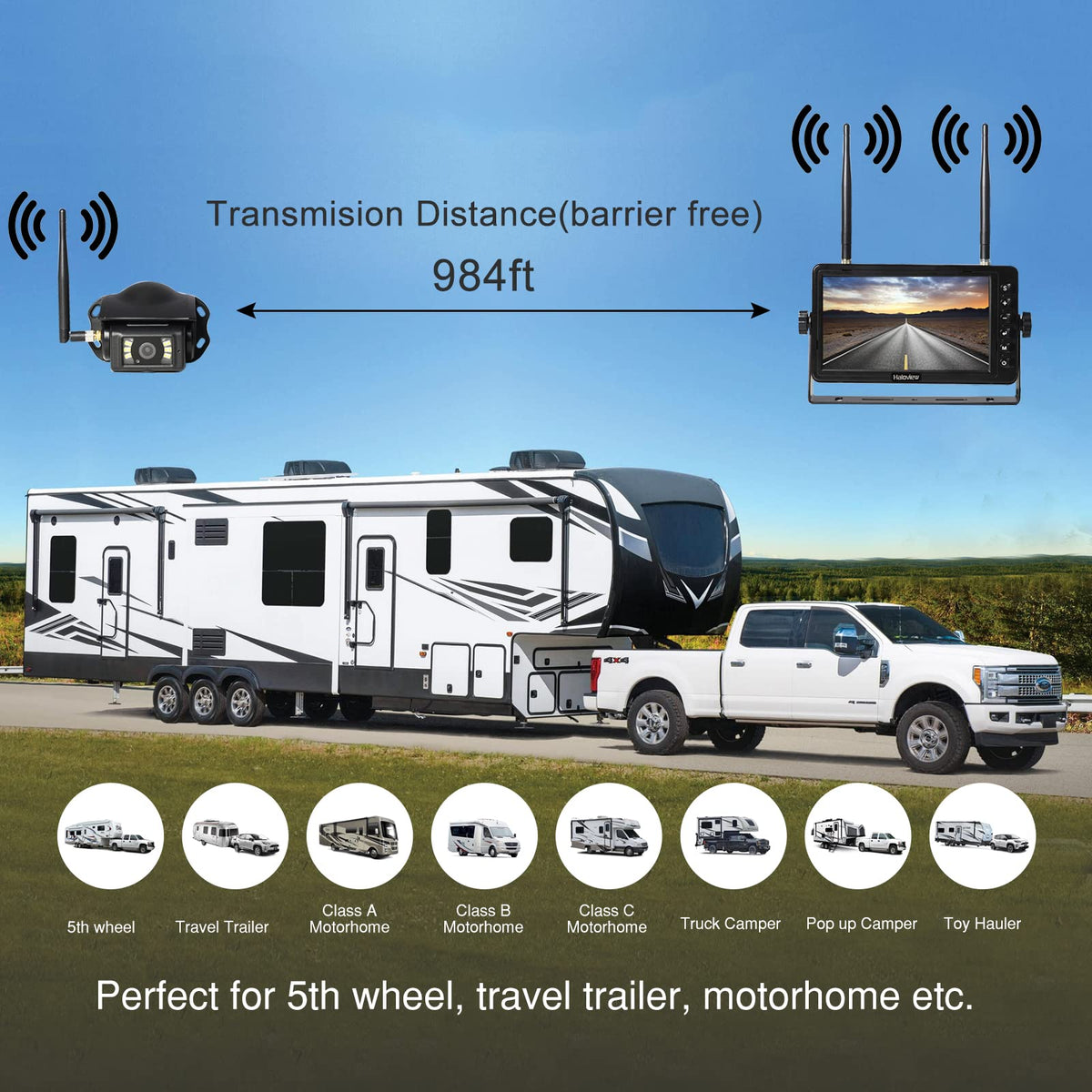Wireless RV Backup Camera 1080P 7" Monitor System D9071