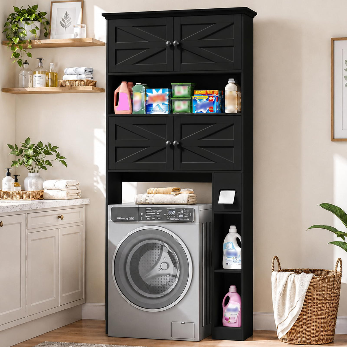 Wooden Over The Toilet Storage Cabinet with Barn Door Y216049