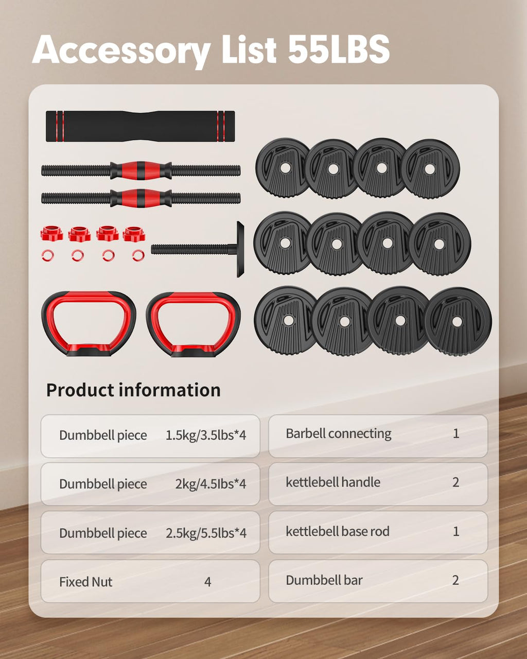 Adjustable Dumbbell Set 4 in 1 Free Weights T3393