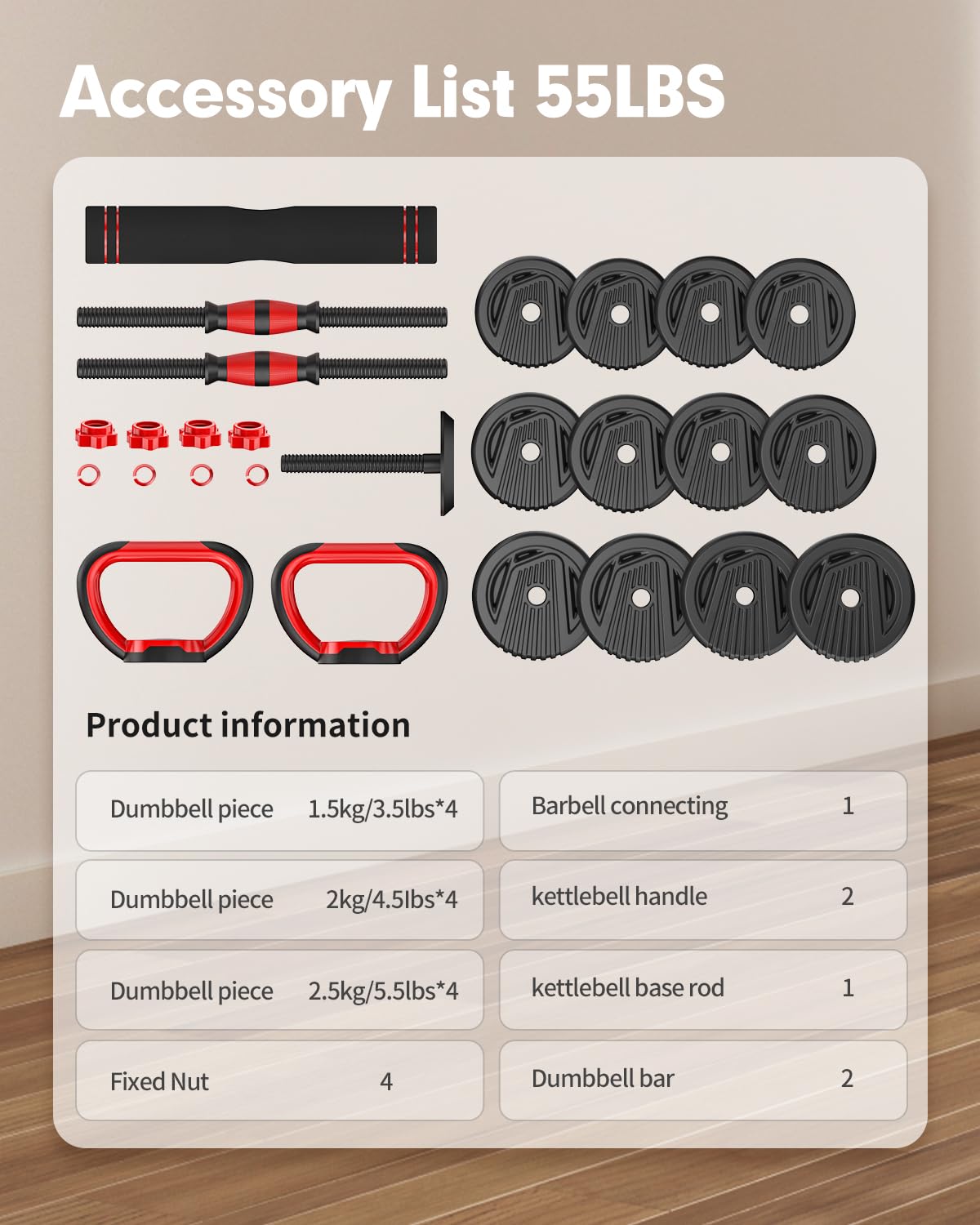 Adjustable Dumbbell Set 4 in 1 Free Weights T3393