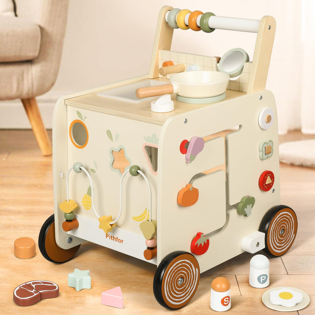 Wooden Baby Push Walker with Pretend Kitchen B865