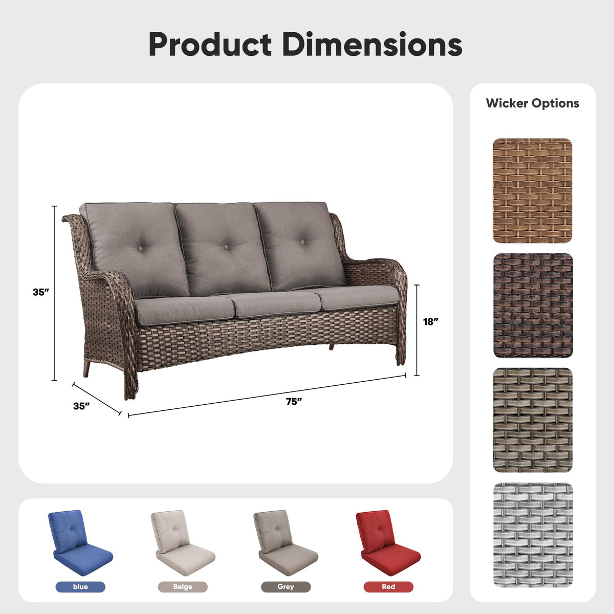 3-Seater PE Wicker Patio Sofa K65597