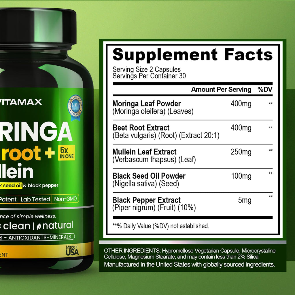 Moringa Beet Root Mullein Leaf Capsules D5625