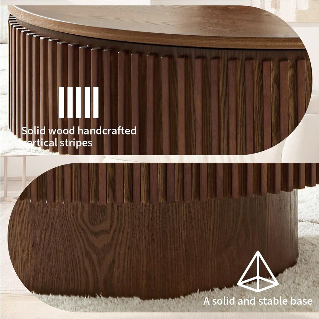 Walnut Round Fluted Coffee Table with Storage G37663