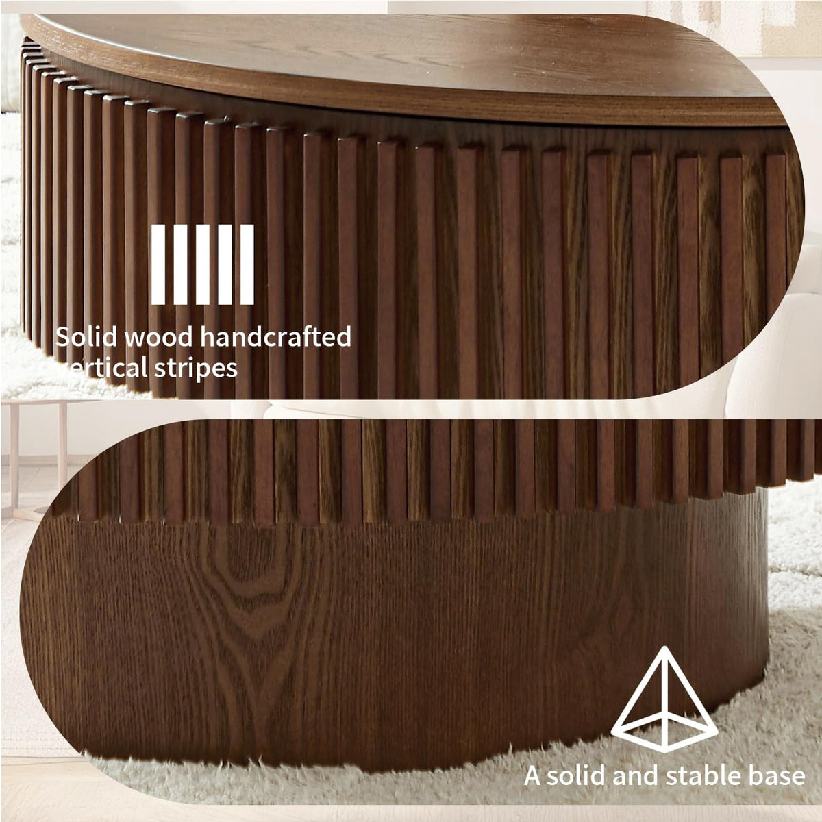 Walnut Round Fluted Coffee Table with Storage G37663