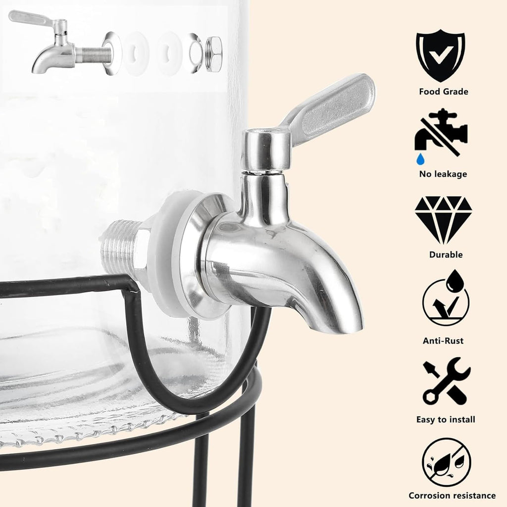 2 Gallon Glass Beverage Dispenser with Stand, Lid & Ice Core I875