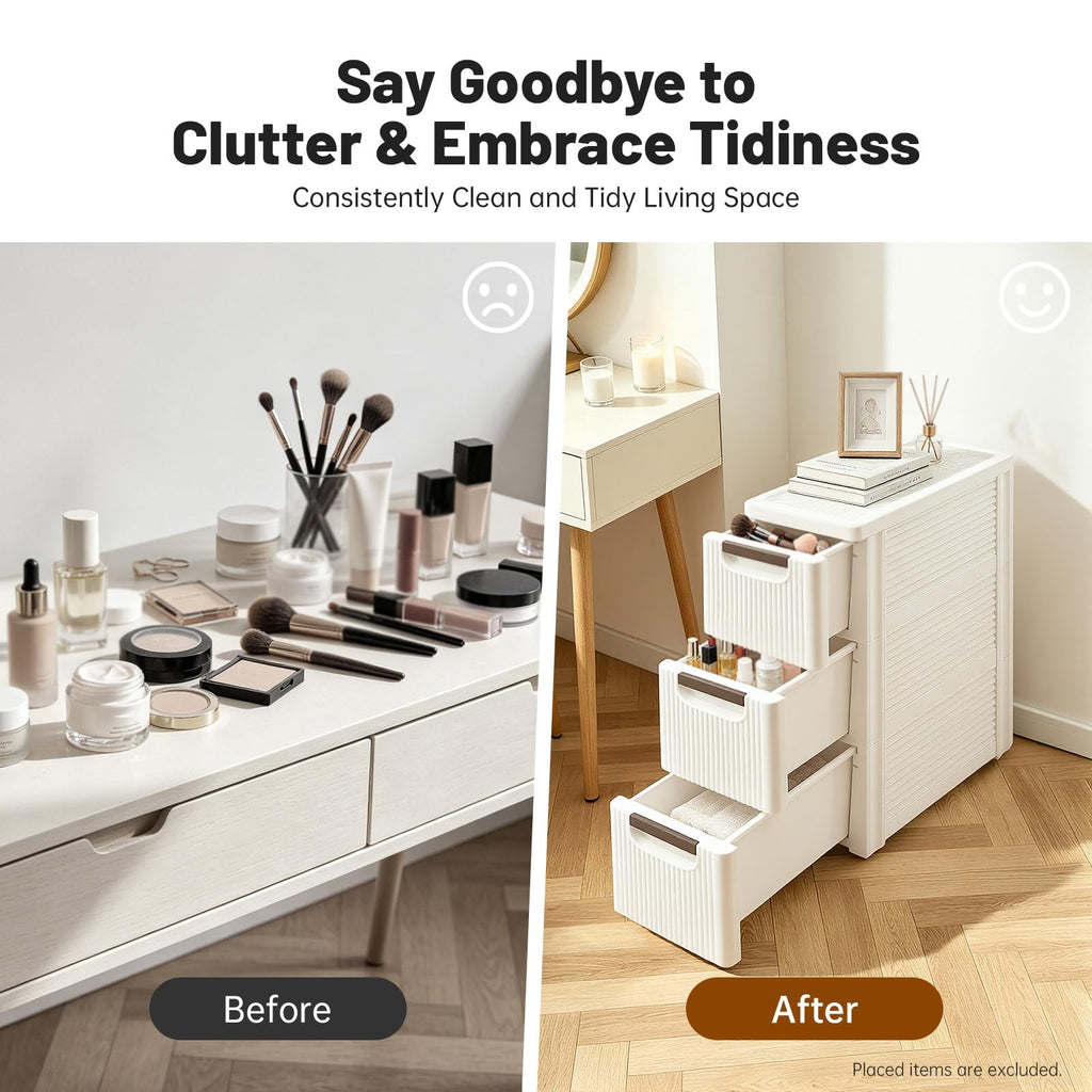 3 Drawers Narrow Plastic Storage Cabinet on Wheels D8909