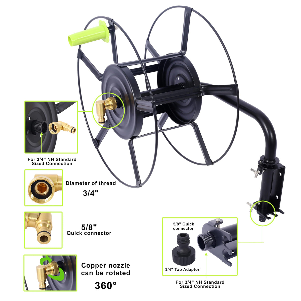 Black Heavy Duty Steel Swivel Hose Reel E1140