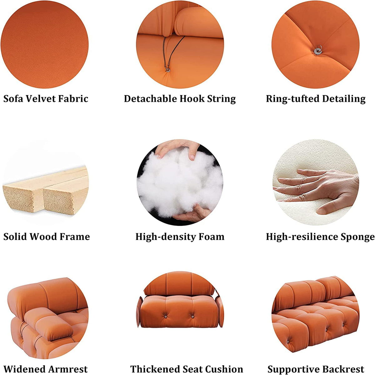 Orange Velvet U-Shaped Sectional Sofa with Chaise I810477
