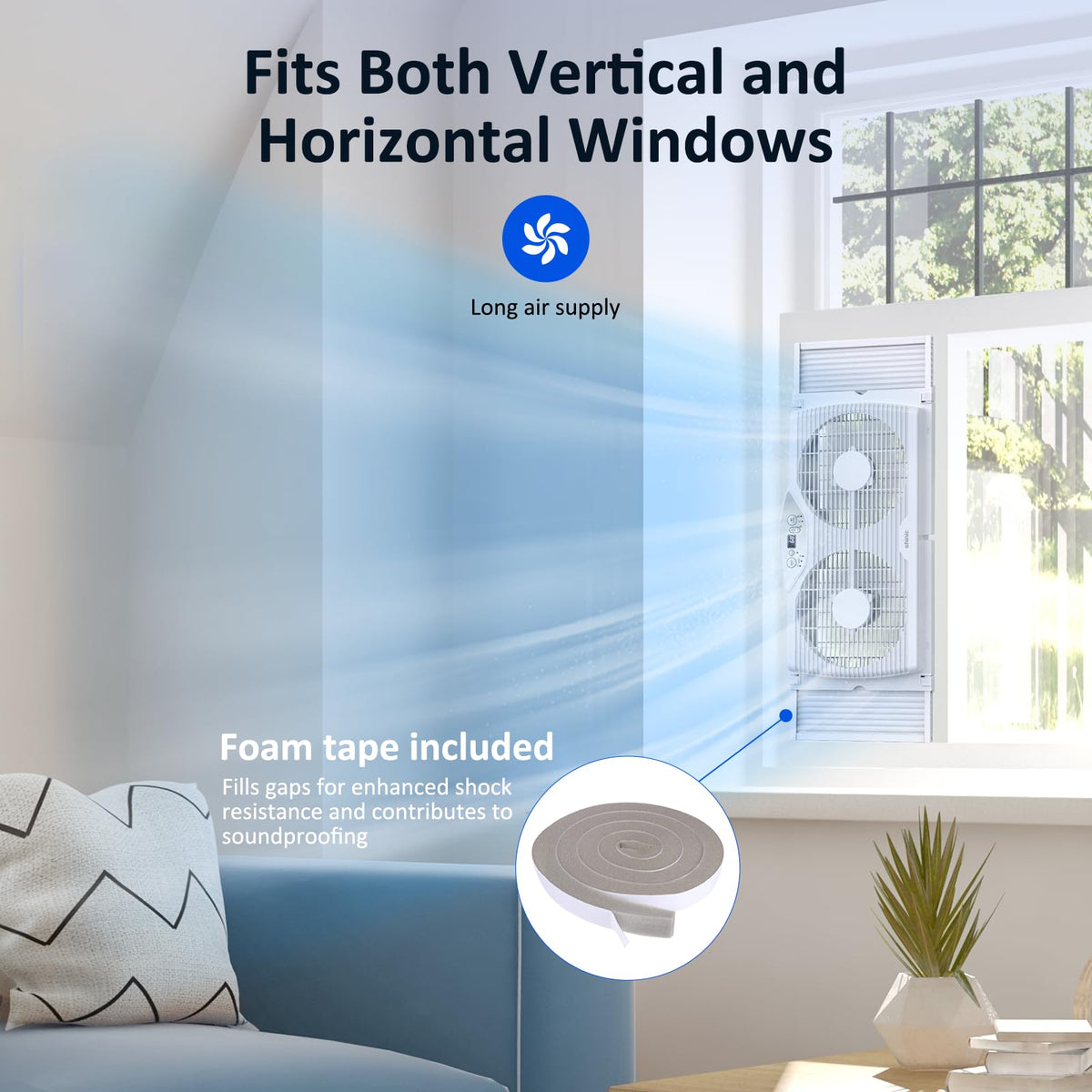 Twin Window Fan with 9-Inch Blades, 3 Speeds, Thermostat Control U9389