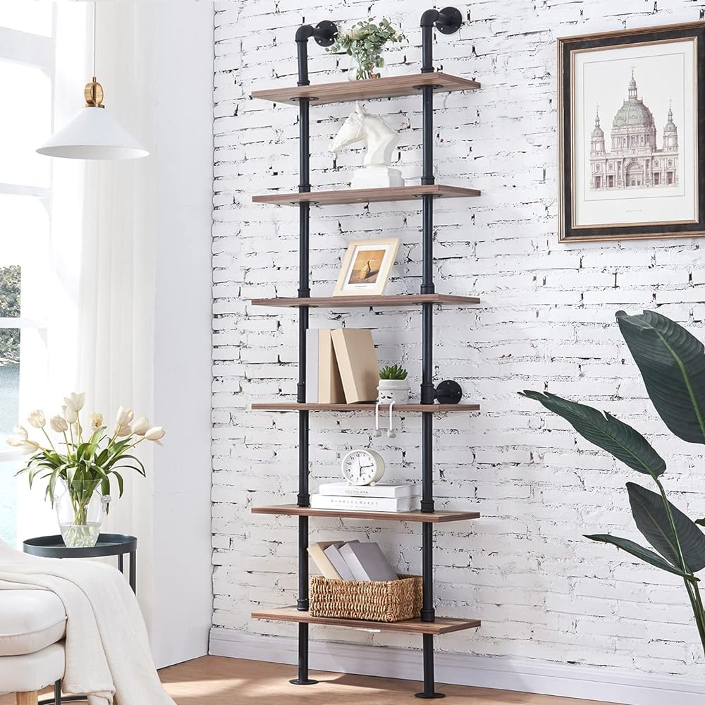 6 Tier Industrial Pipe Bookshelf D38970