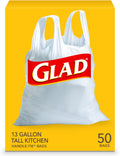 Tall Kitchen Trash Bags 13 Gallon Unscented Handle-Tie 50 Count O1888