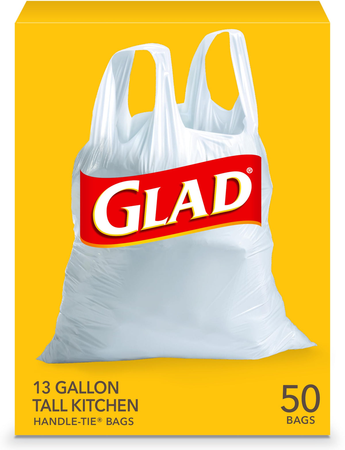 Tall Kitchen Trash Bags 13 Gallon Unscented Handle-Tie 50 Count O1888